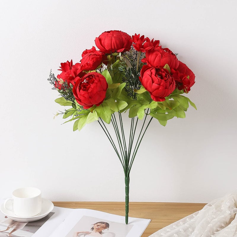 Duovlo Springs Flowers Artificial Silk Peony Bouquets Wedding Home Decoration,Pack of 1 (Spring Red) - Image 3
